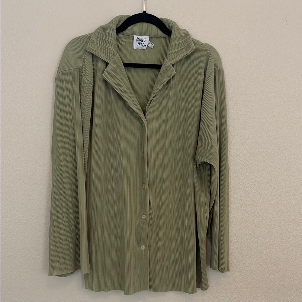 Pleated Olive Green Women's Top